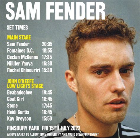 sam fender finsbury park concert schedule.